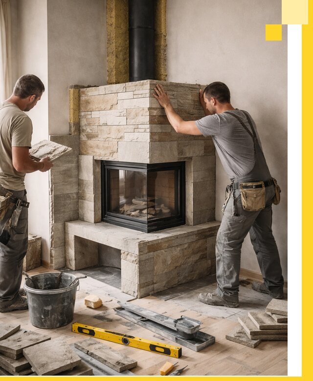 Угловые камины под ключ проект, монтаж и отделка в Сарове