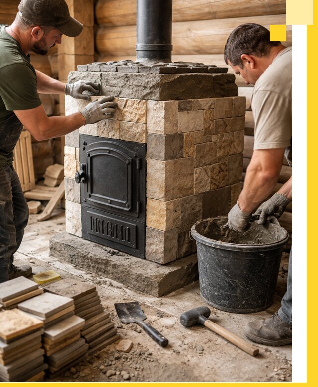 Облицовка банной печи под ключ в Сарове: камень и плитка