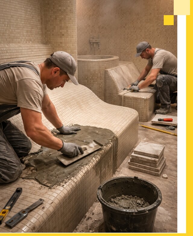 Лежаки для хамама под ключ в Сарове, проект и монтаж