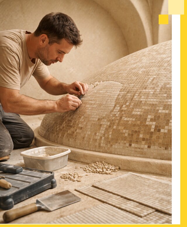 Профессиональная укладка мозаики для хамама под ключ в Сарове